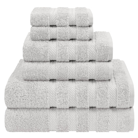American Soft Linen luxury towel set bath towels folded for display, plush and absorbent.