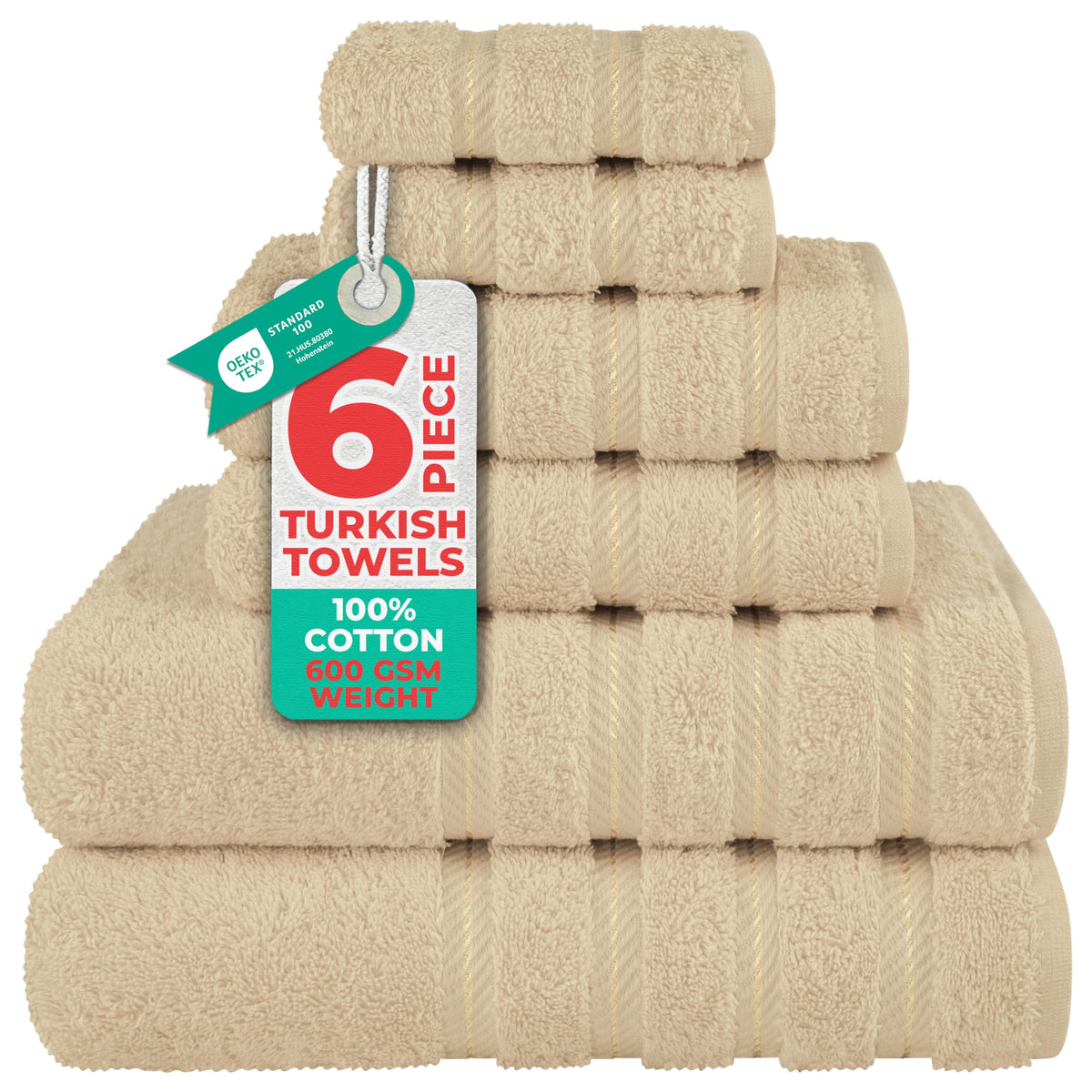 American Soft Linen luxury 6-piece towel set in a spa-like bathroom, showcasing plush softness.