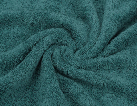 American Soft Linen teal folded towels ready for display