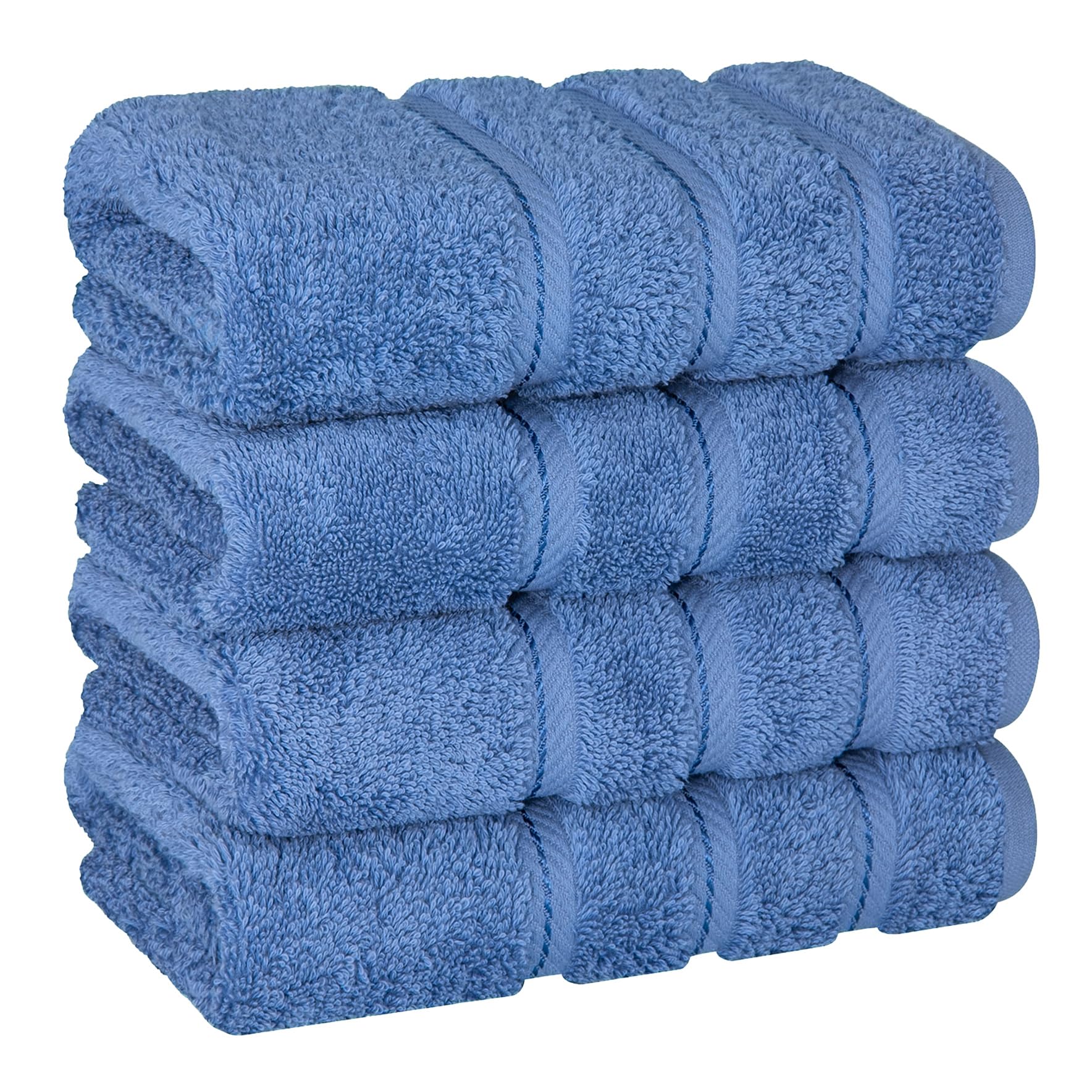 American Soft Linen luxury hand towels 4pc set in electric blue, spa-like bathroom use