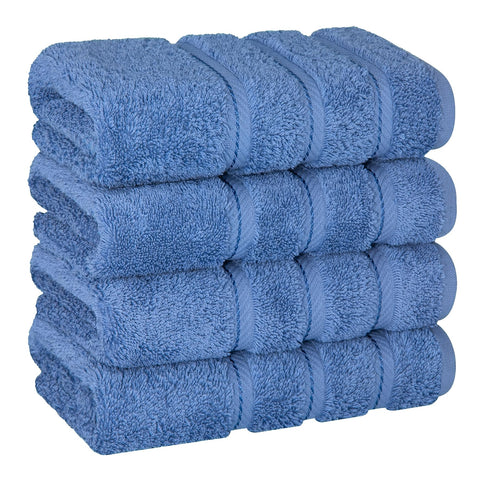 American Soft Linen luxury hand towels 4pc set in electric blue, spa-like bathroom use