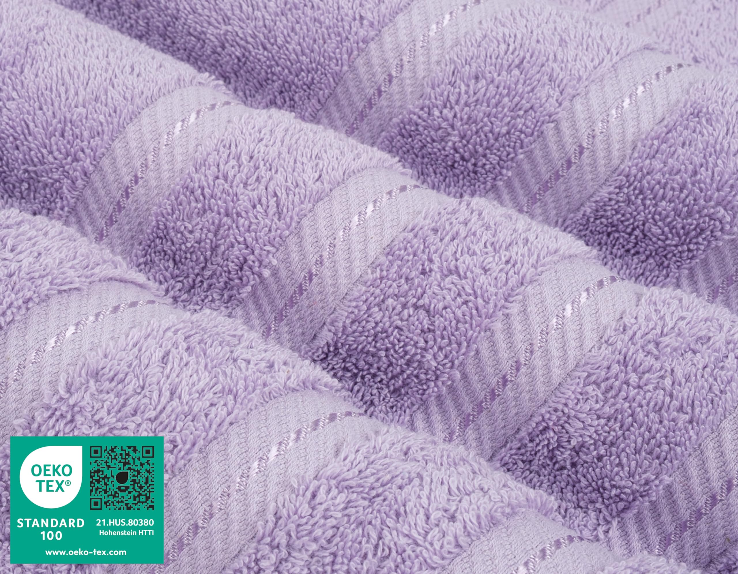 Close-up of lilac towel texture; premium Turkish cotton feel