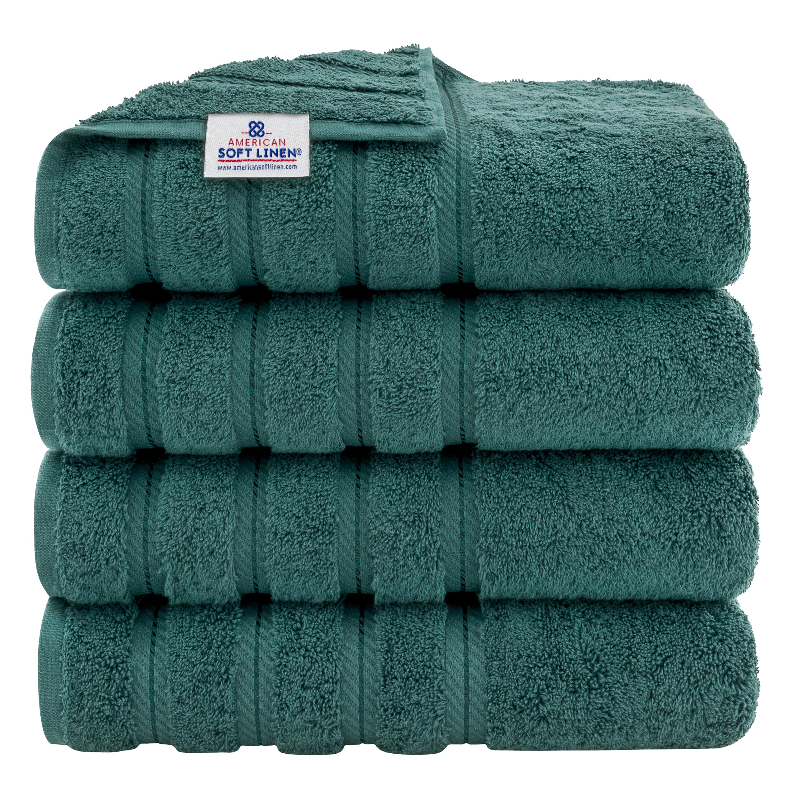 American Soft Linen luxury towel set front view in teal with plush texture
