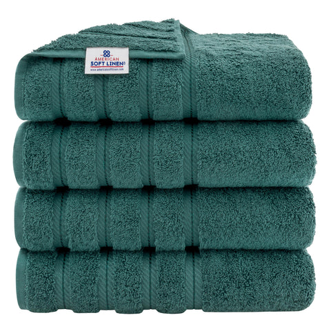 American Soft Linen luxury towel set front view in teal with plush texture