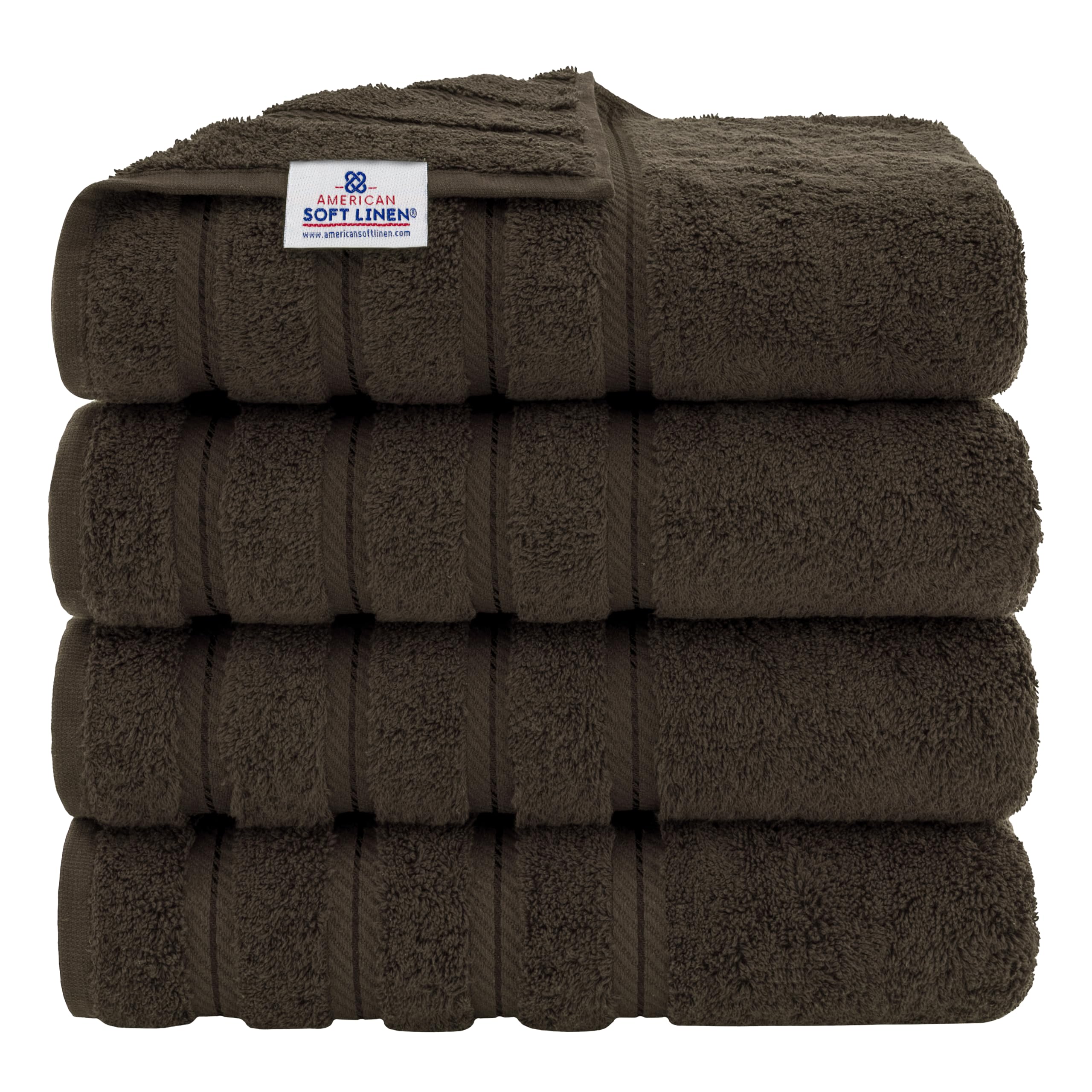 American Soft Linen luxury towels in brown folded, showcasing plush 600 GSM softness