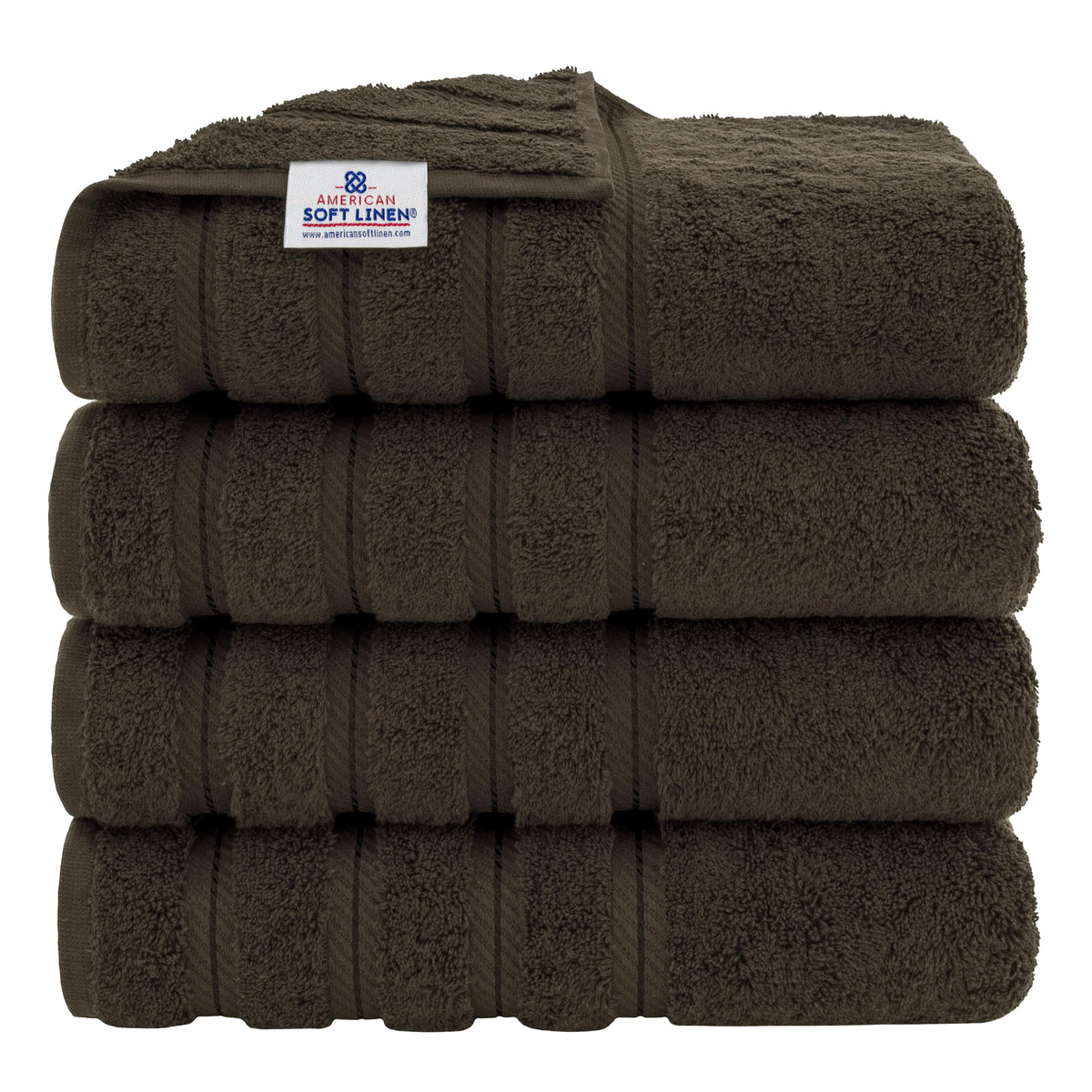 American Soft Linen luxury towels in brown folded, showcasing plush 600 GSM softness