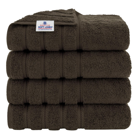 American Soft Linen luxury towels in brown folded, showcasing plush 600 GSM softness