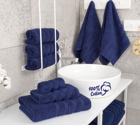 American Soft Linen navy bath towels 27x54 inches, thick and absorbent for quick drying.