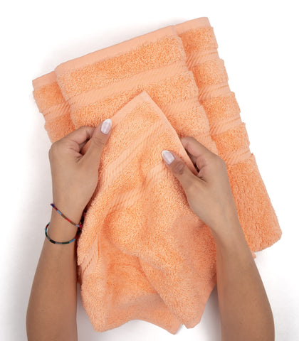 Closeup of plush towel pile in American Soft Linen Malibu Peach color