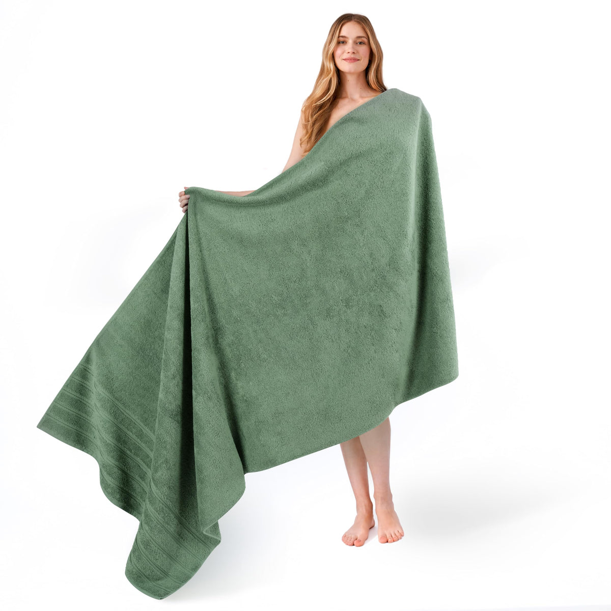 American Soft Linen sage-green 35x70 jumbo bath towel close-up showing plush texture and size for wrapping.
