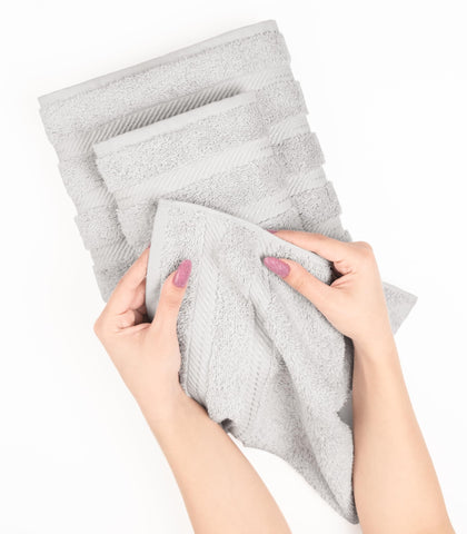 American Soft Linen silver grey towels complement modern decor and spa-like routines.