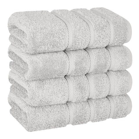 American Soft Linen luxury hand towels in silver grey for a plush bathroom upgrade.
