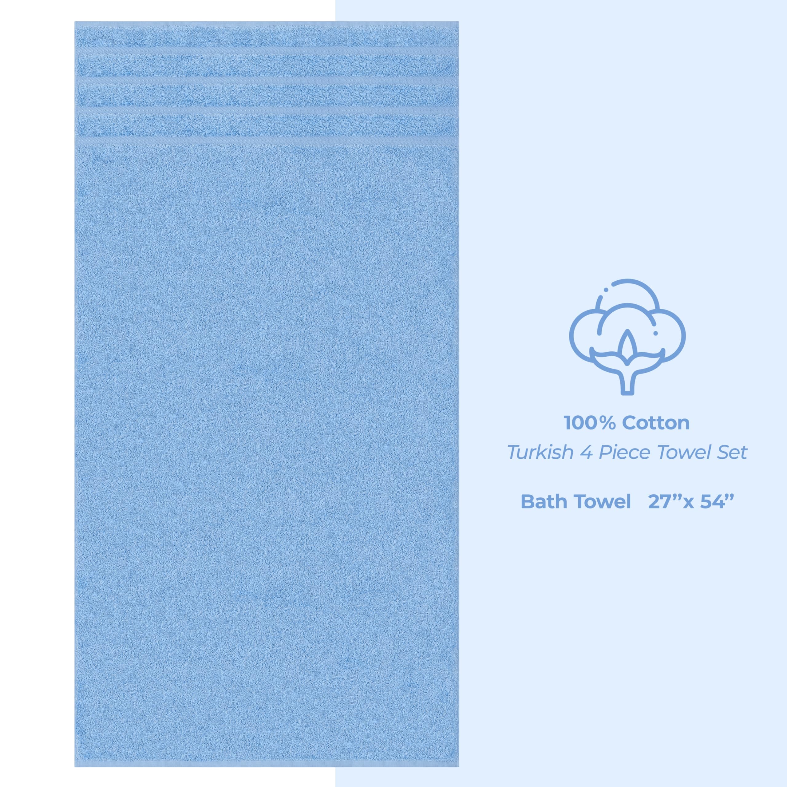 American Soft Linen sky blue towels hanging, creating a spa-like bathroom.