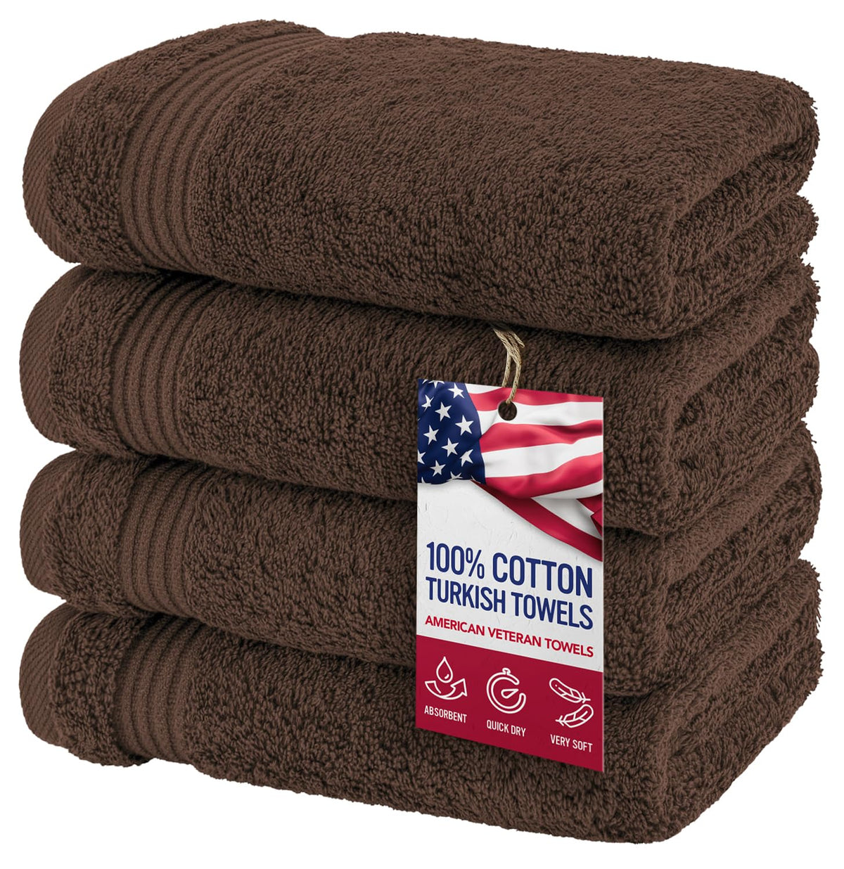 American Veteran Towel 4-piece hand towel set in brown for daily bathroom use.