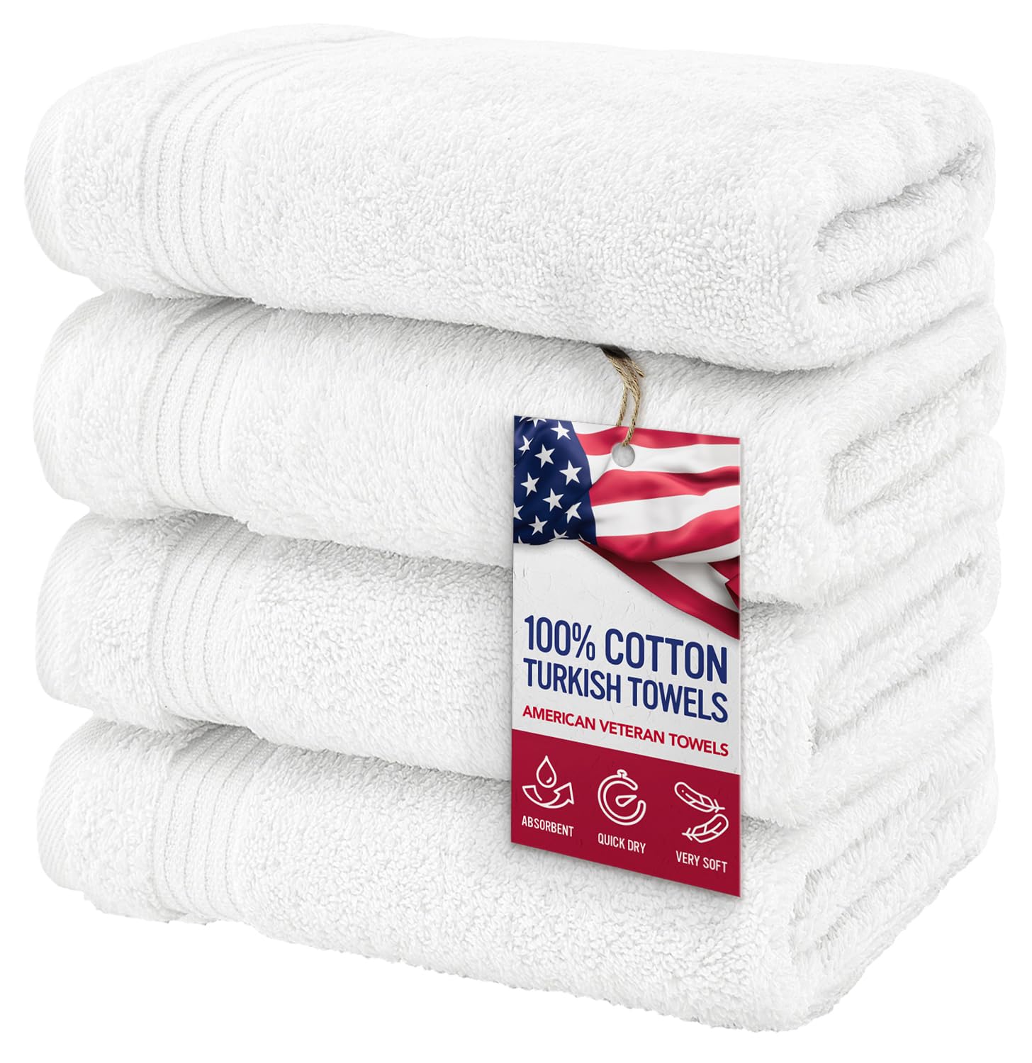 American Veteran Towel 4-piece hand towel set in white for daily bathroom use