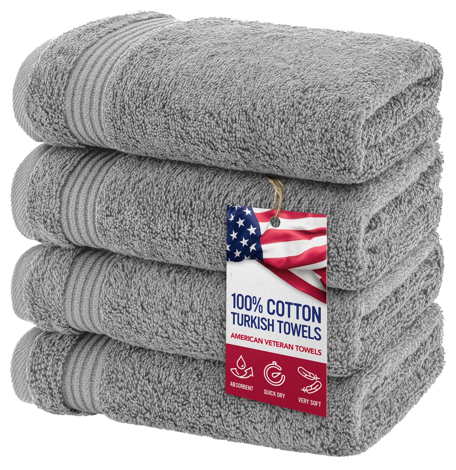 American Veteran Towel 4-piece hand towel set, 16x28, quick-drying daily use