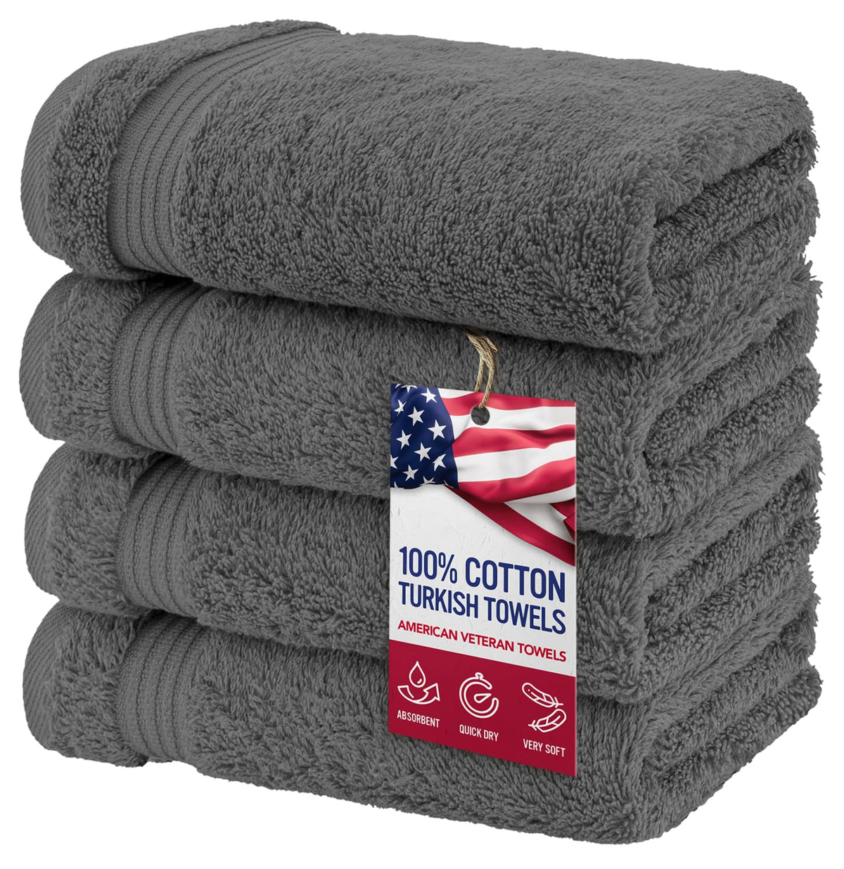 American Veteran Towel 4-piece set shows durable Turkish cotton for daily comfort.