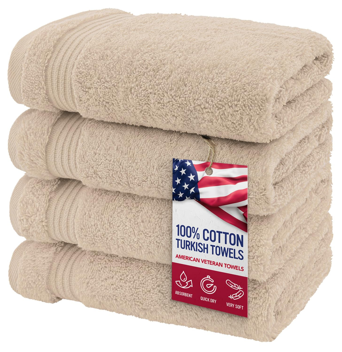 American Veteran Towel 4-piece set with 16x28 inch hand towels for daily use and guests