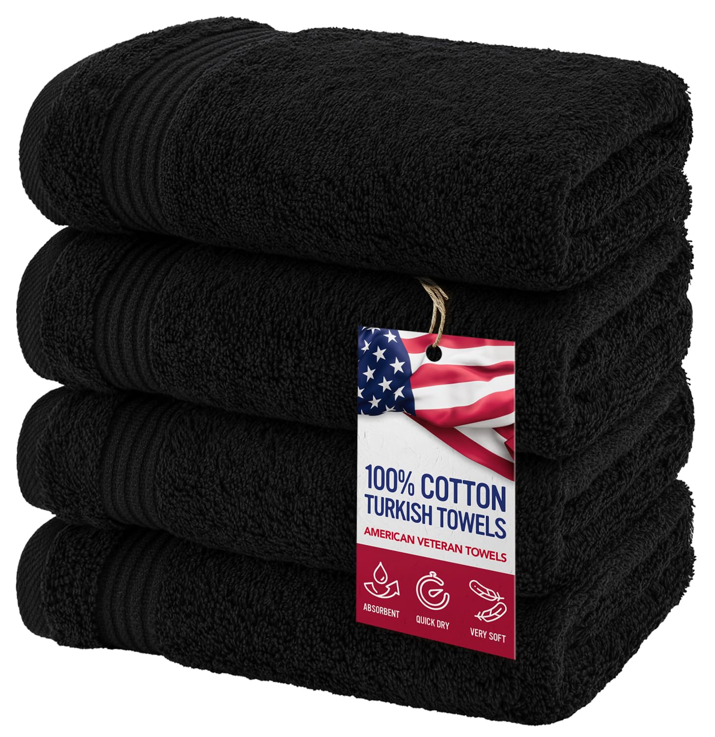 American Veteran Towel black hand towels 16x28 offer quick-dry comfort and premium softness.