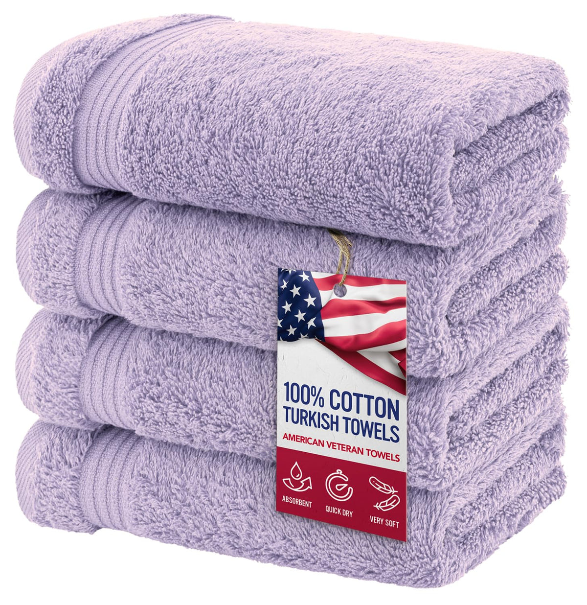 American Veteran Towel lilac 4-pack hand towels showcase plush, absorbent fibers for daily use.