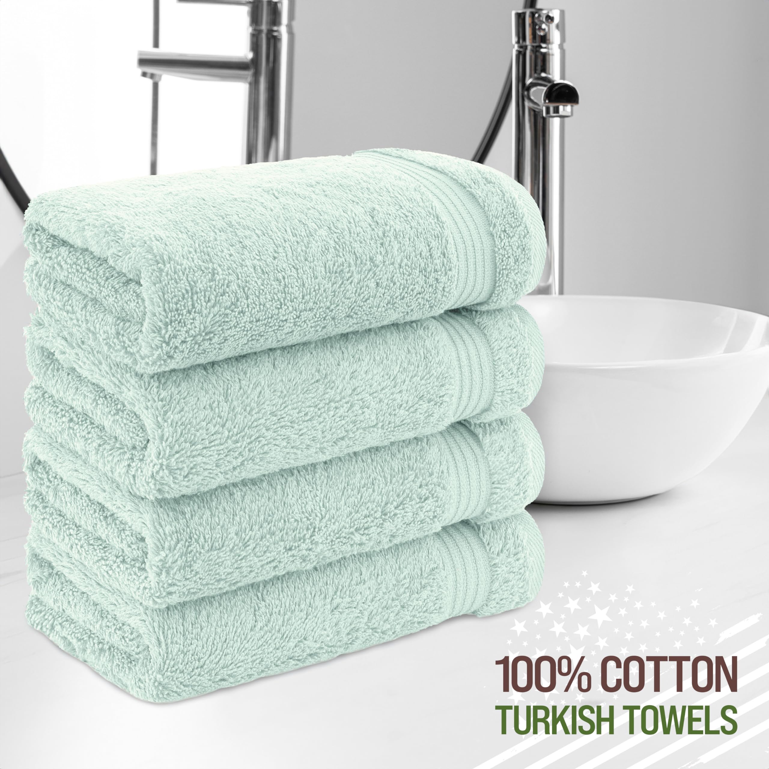 American Veteran Towel mint green hand towels closeup, premium Turkish cotton feel for soft drying