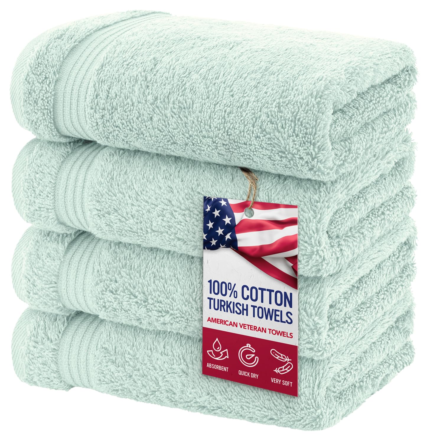 American Veteran Towel mint green hand towels in packaging, ready for gifting or daily use