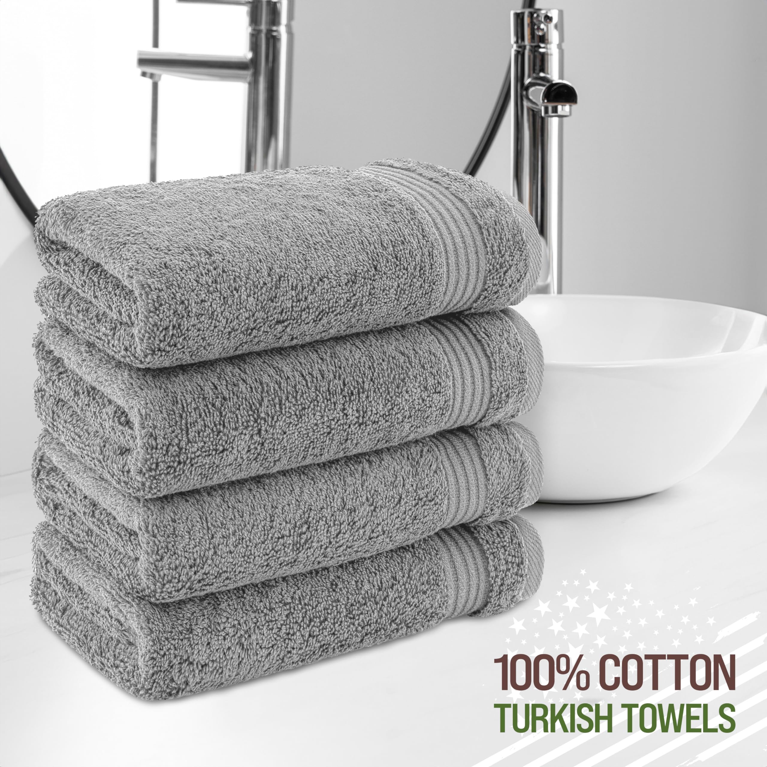 American Veteran Towel Turkish cotton hand towels, 16x28, soft absorbent for everyday drying