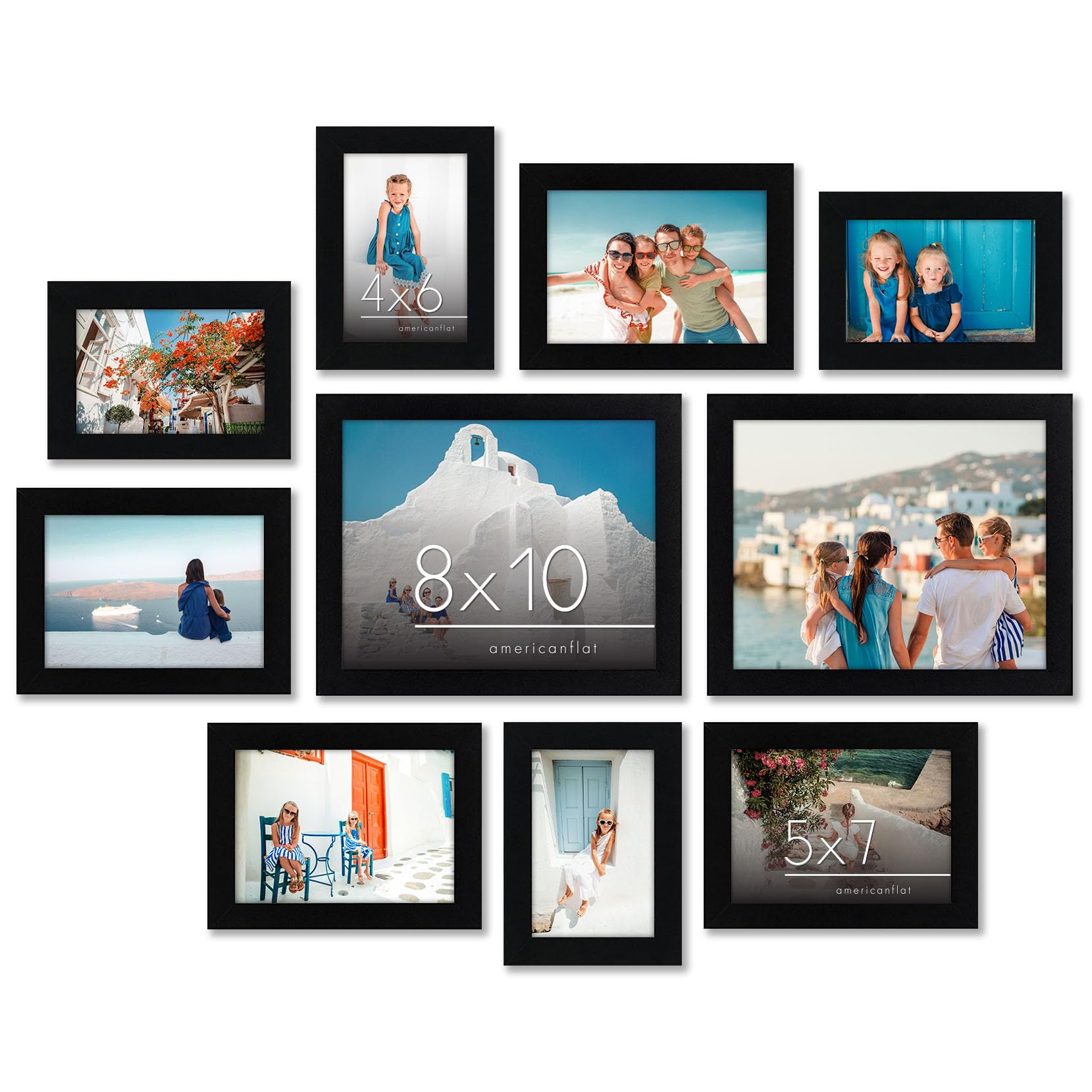 Americanflat 10-frame set in black for wall-mounted 8x10 display.