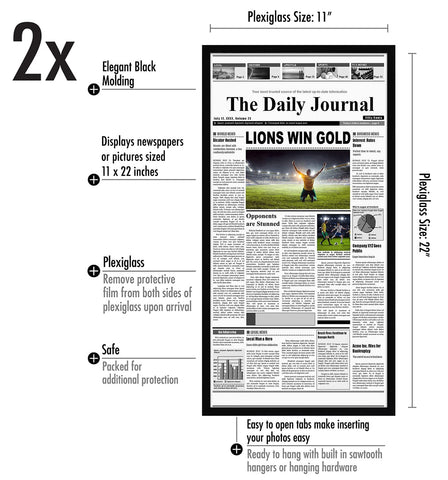 Americanflat 11x22 newspaper frame back and sturdy MDF construction highlights secure wall display