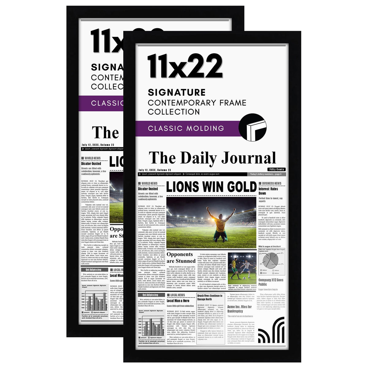 Americanflat 11x22 newspaper frame front with plexiglass offers crystal-clear display protecting articles