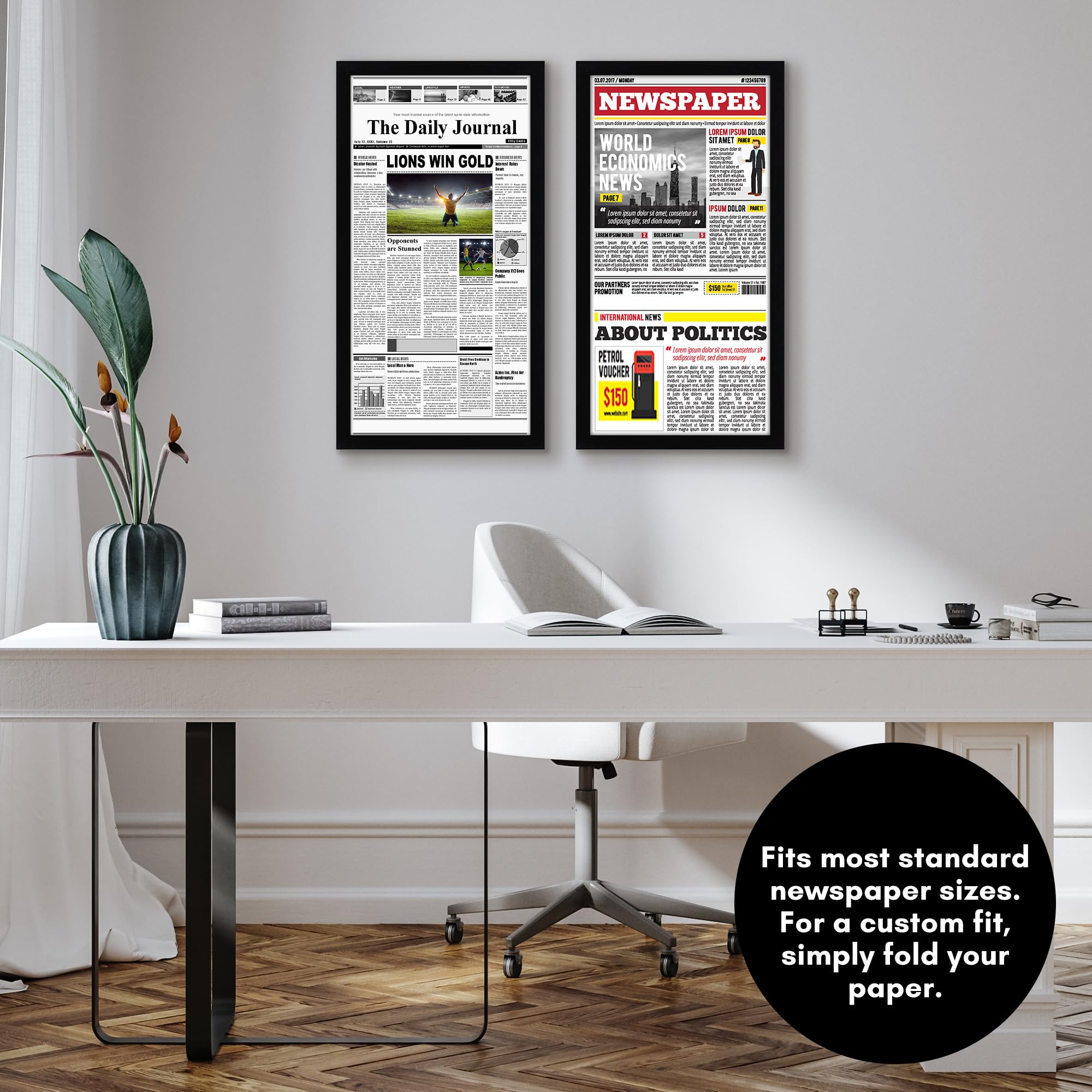 Americanflat 11x22 newspaper frame plexiglass front protects articles from dust with clear view