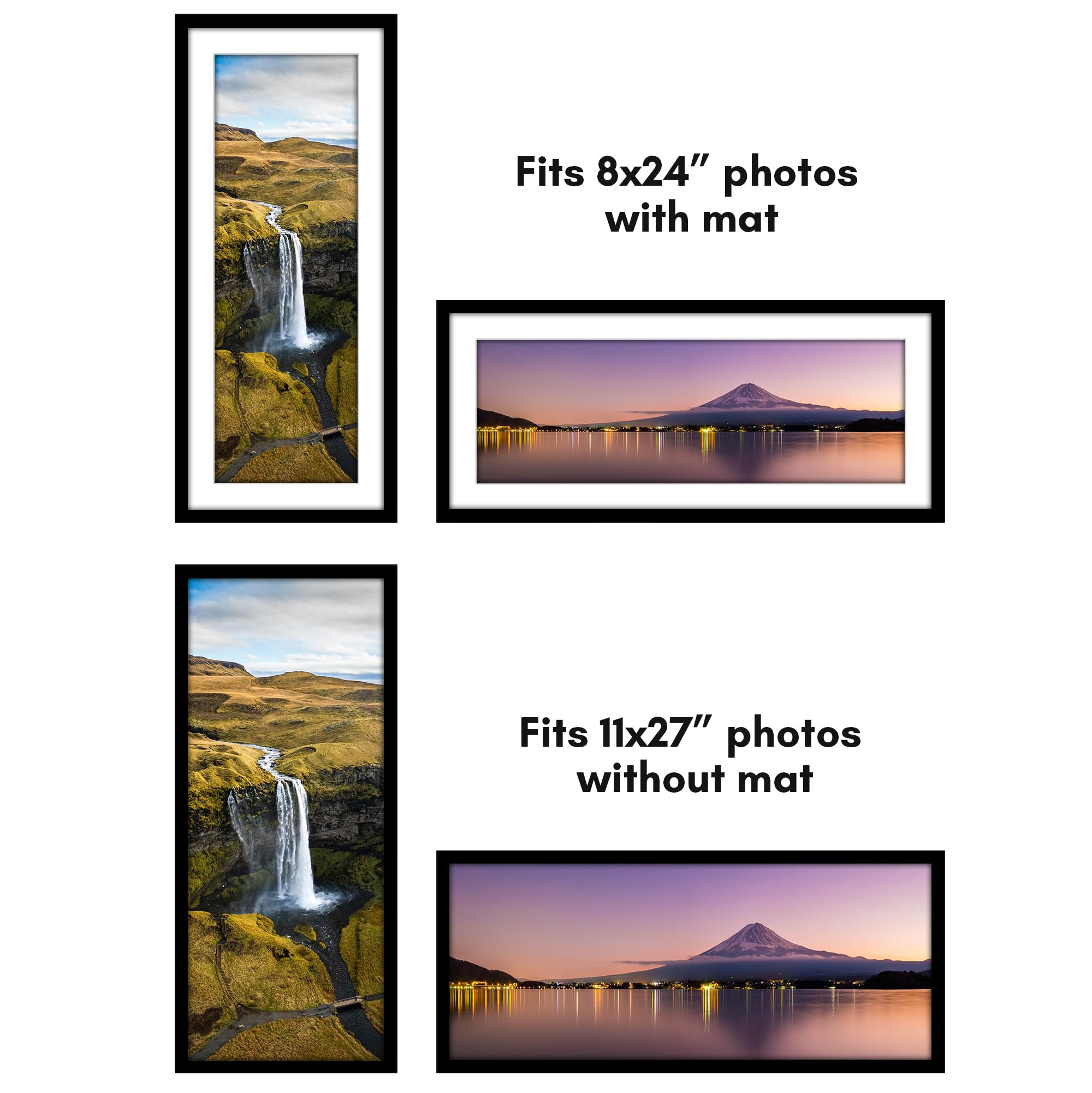 Americanflat 11x27 frame with mat offers 8x24 display option.