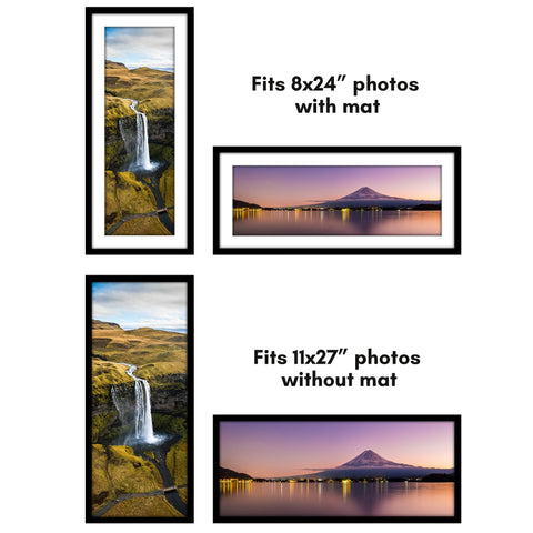 Americanflat 11x27 frame with mat offers 8x24 display option.
