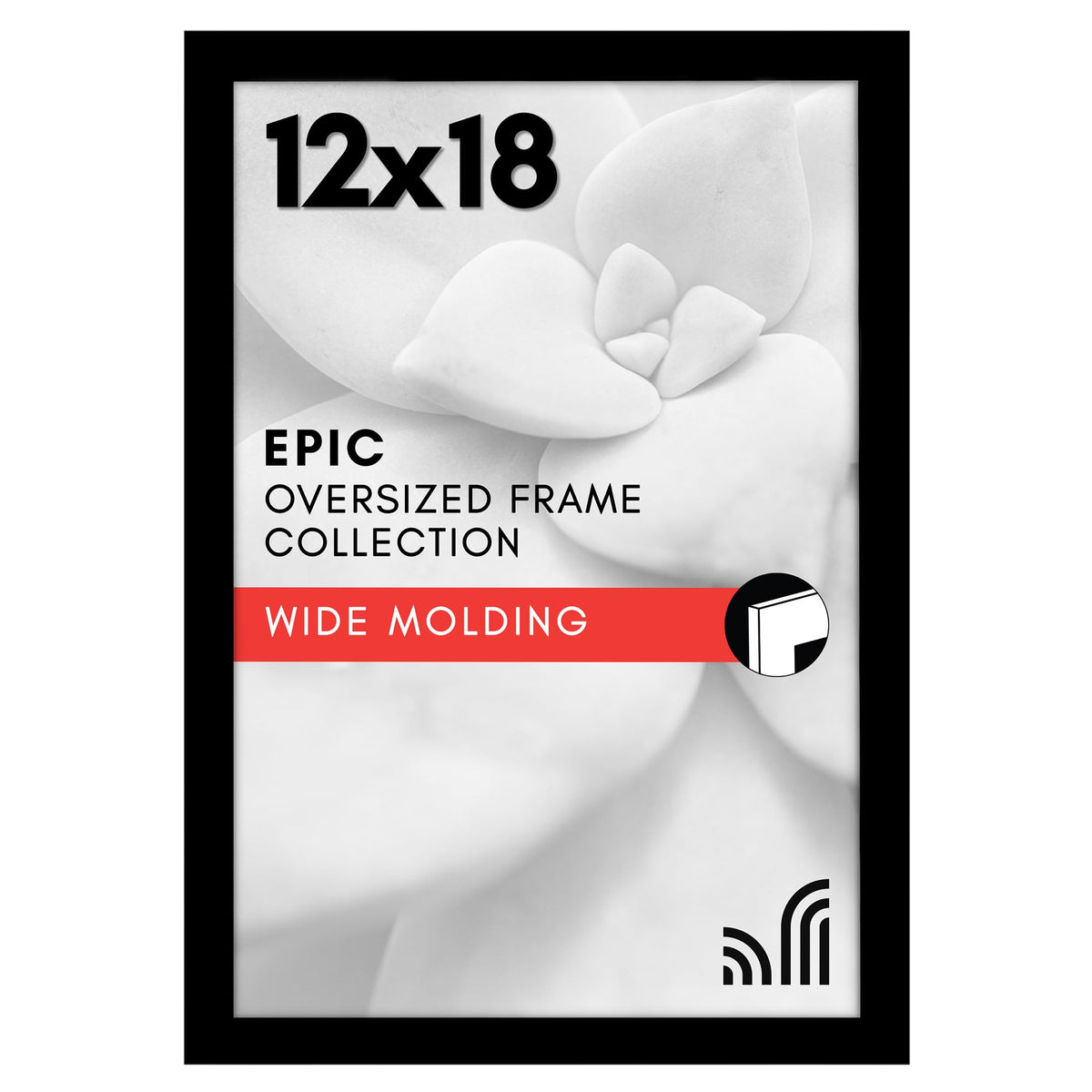 Americanflat 12x18 frame with wide molding in engineered wood for a bold display.