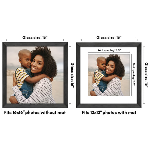 Americanflat 16x16 frame with mat option for 12x12 display enhances versatility