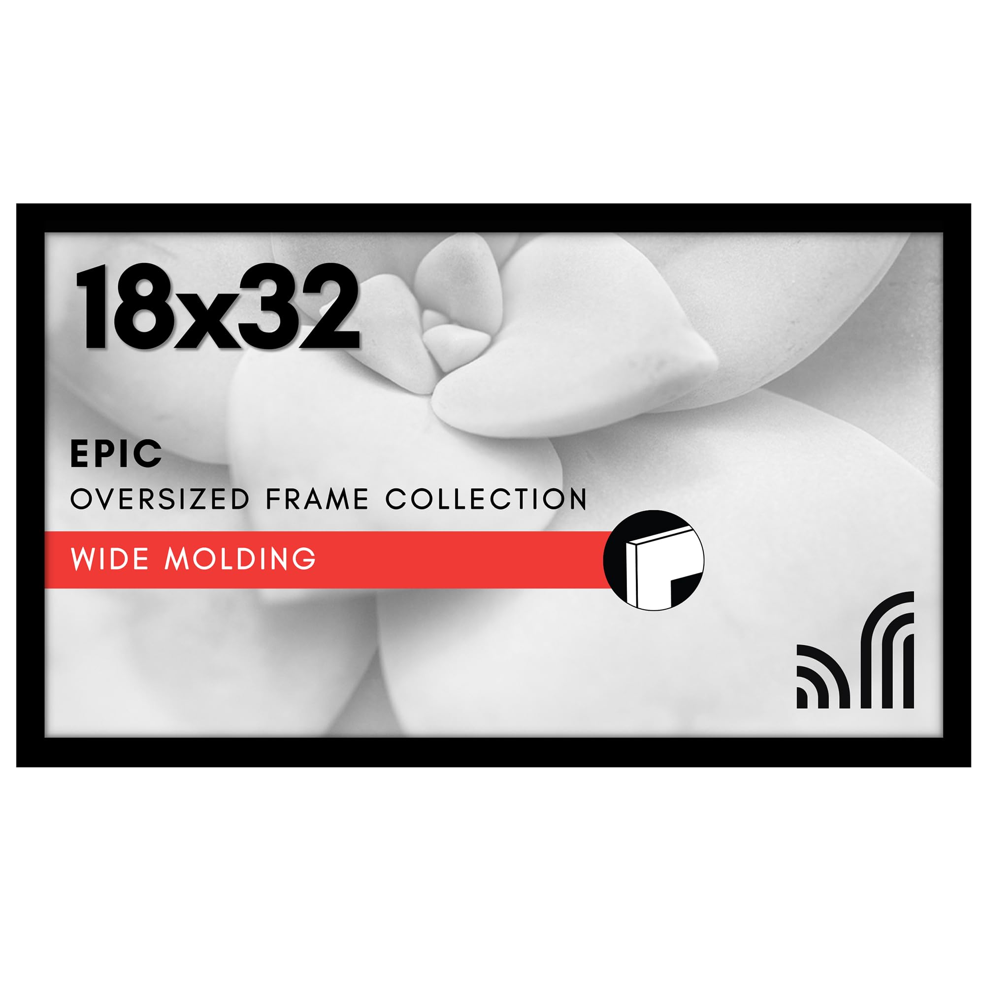 Americanflat 18x32 frame with polished plexiglass for crystal-clear viewing and protection.