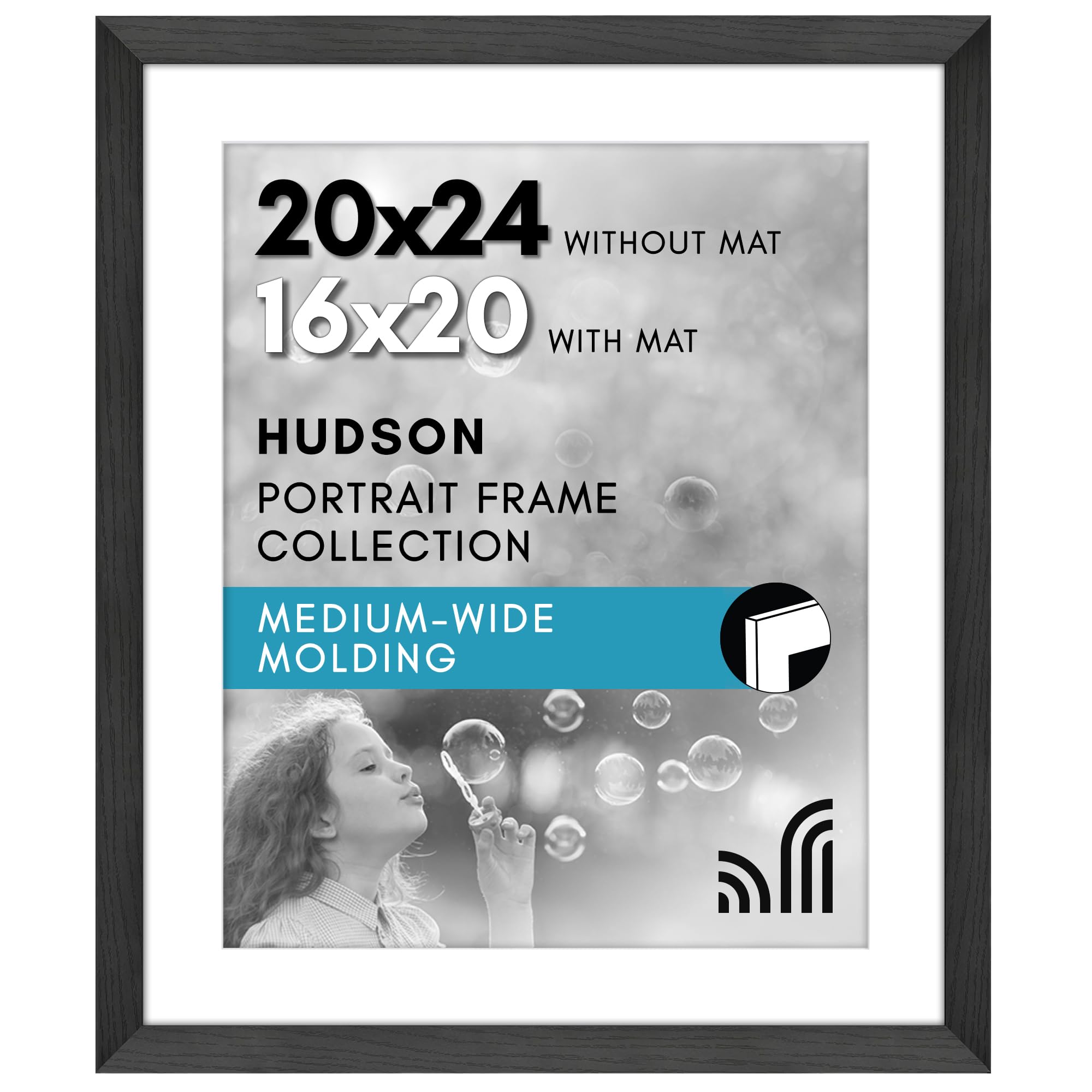 Americanflat 20x24 frame with black woodgrain finish on wall display
