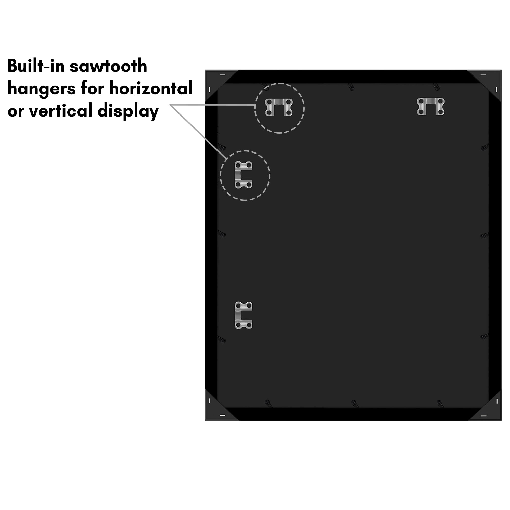Americanflat 20x24 frame supports vertical or horizontal hanging.