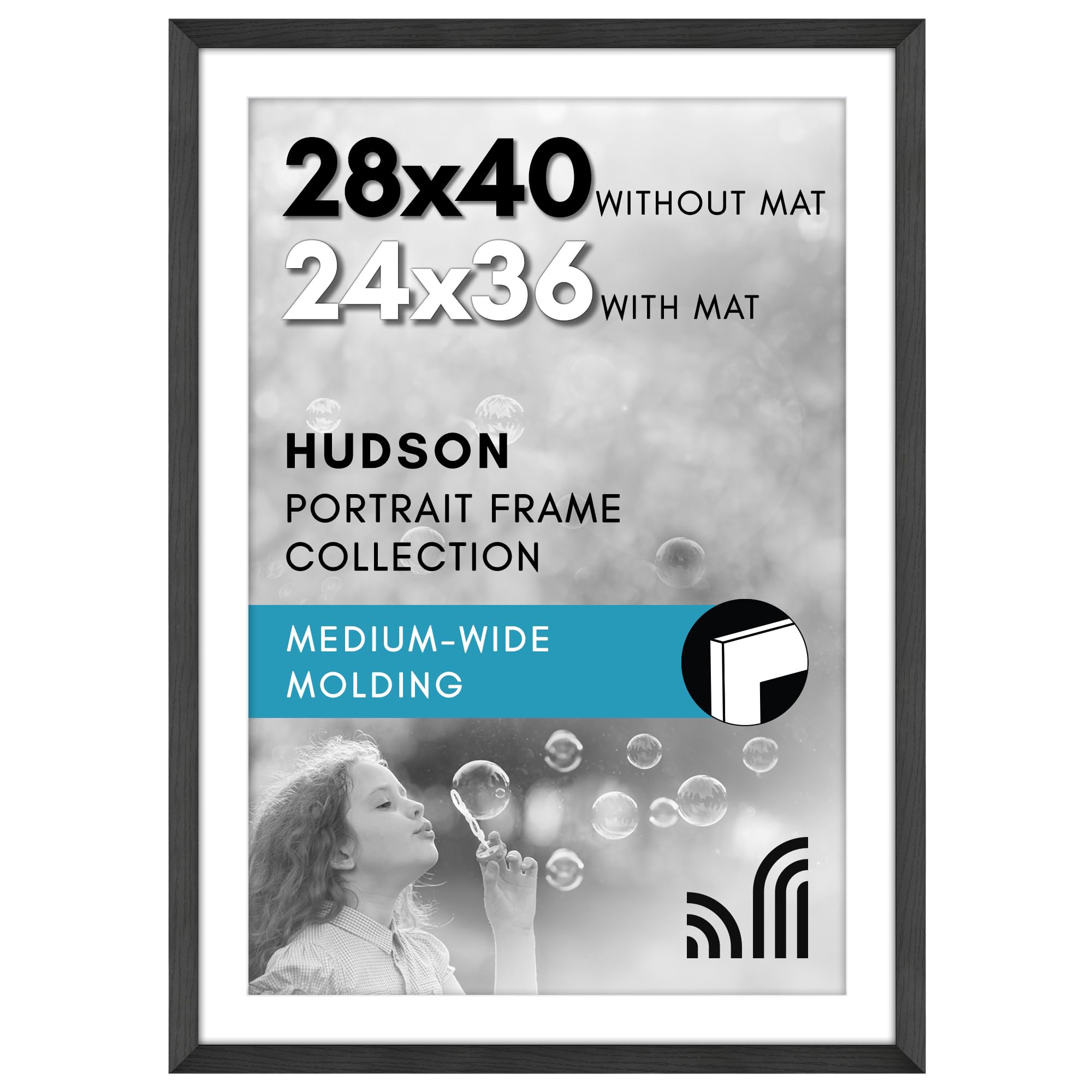 Americanflat 28x40 poster frame front view with polished plexiglass for crystal clarity