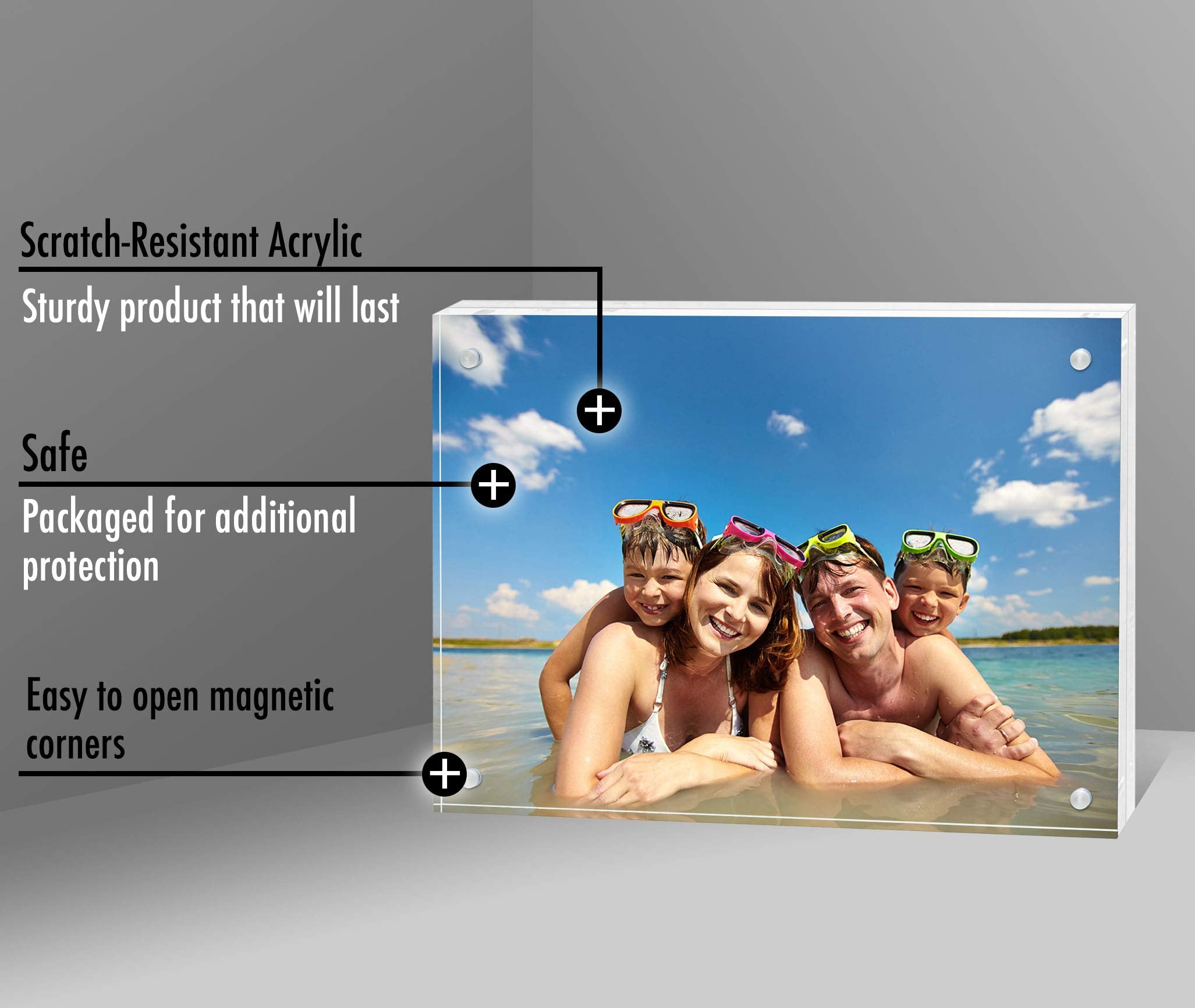 Americanflat 8x10 frame opened by magnetic corners ready for inserting photo