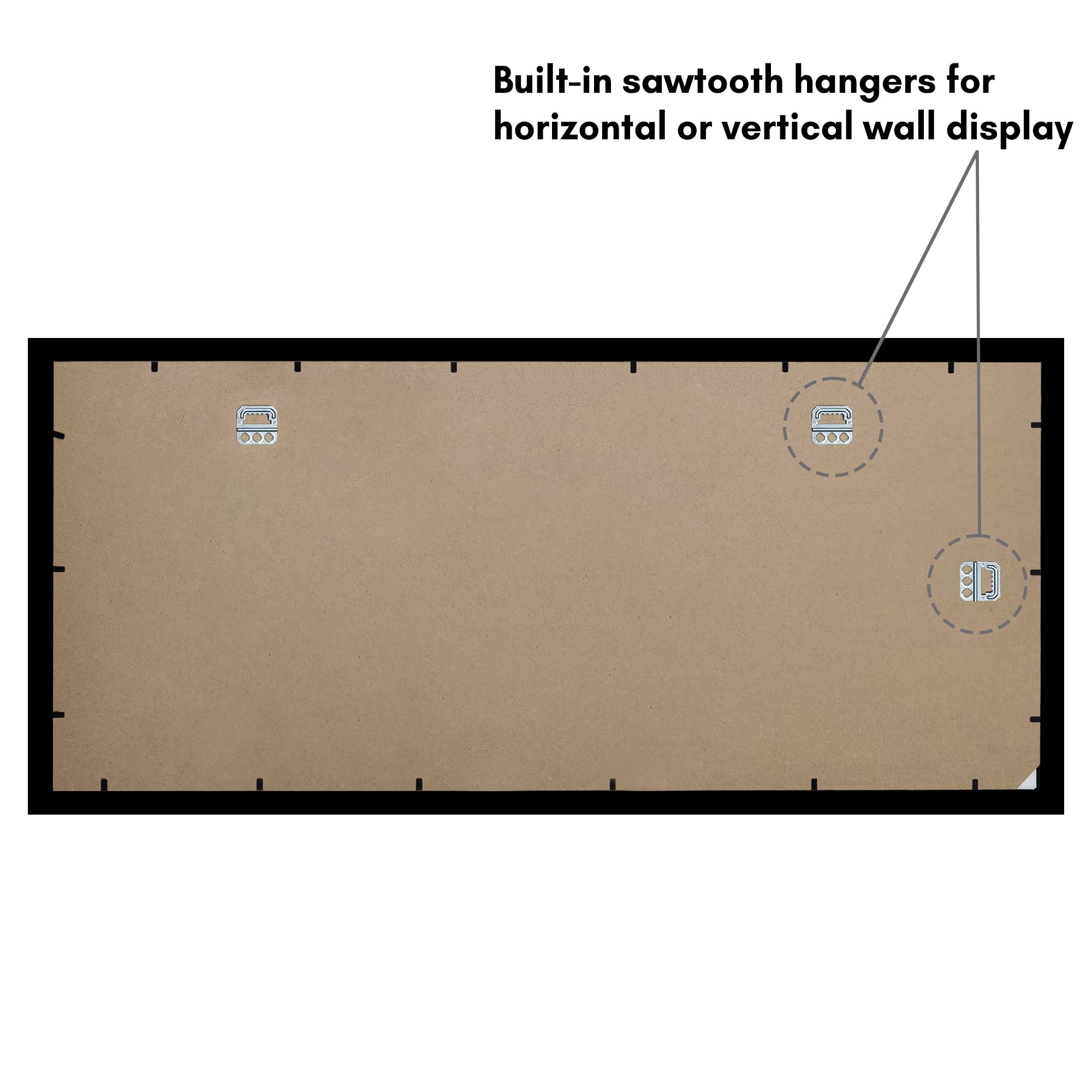 Black finish frame adds timeless style to any wall