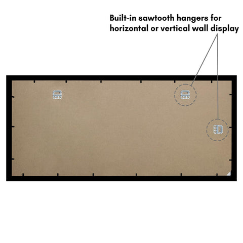 Black finish frame adds timeless style to any wall