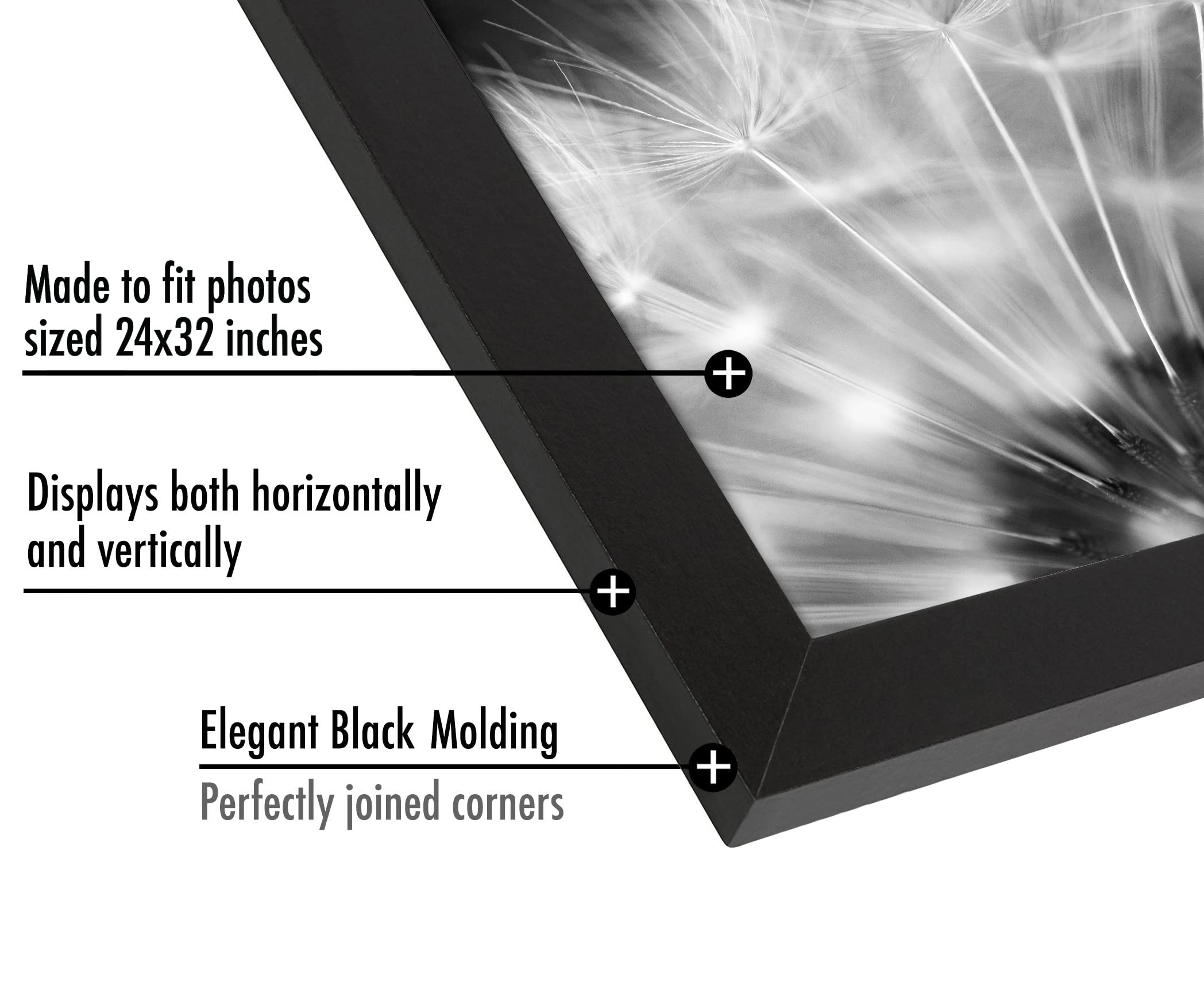 Americanflat black frame shows hanging hardware for vertical or horizontal mounting.