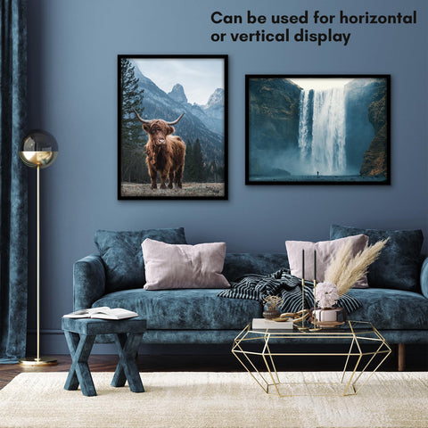 Americanflat black gallery frame mounted on wall enhances space.