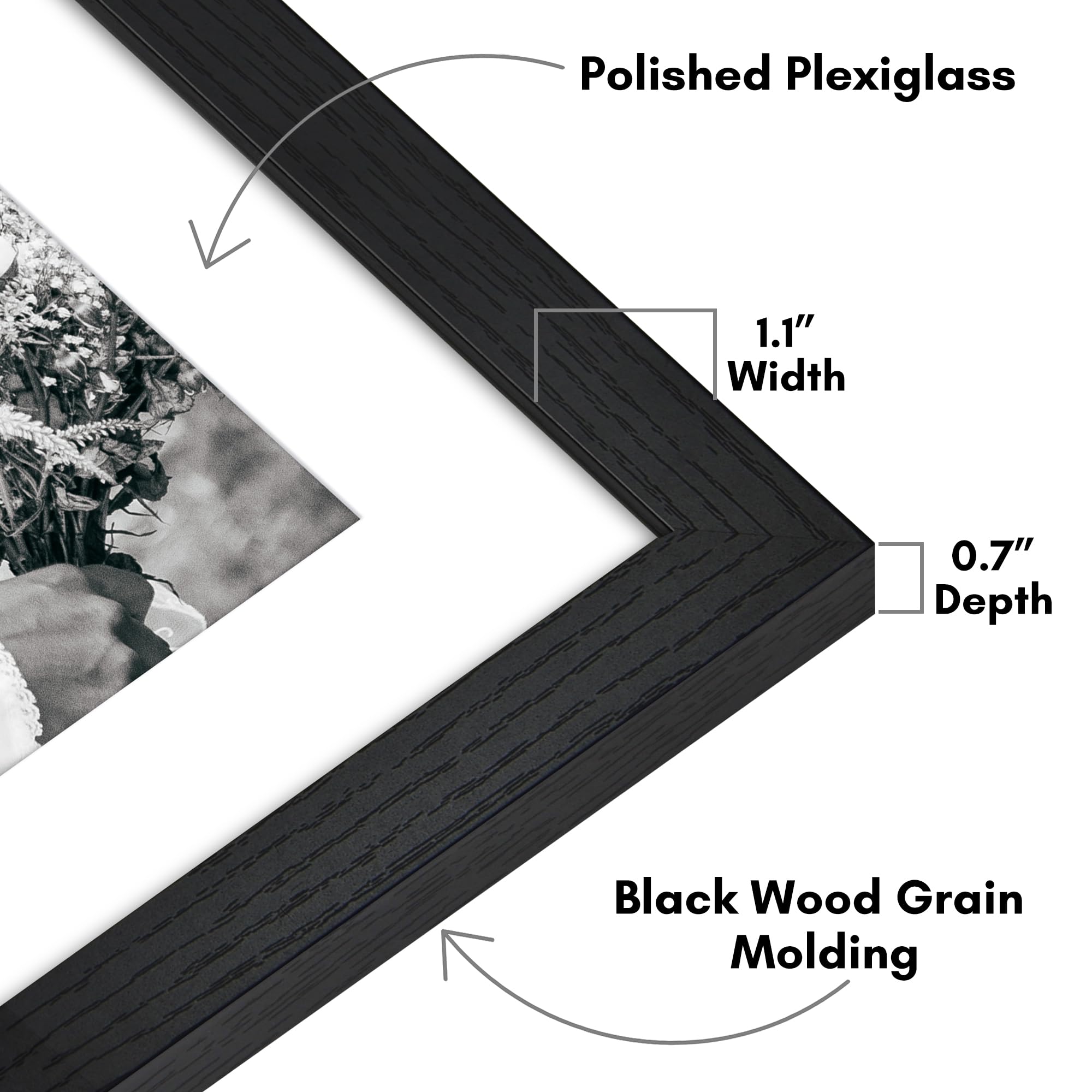 Americanflat black woodgrain finish frame adds refined decor touch