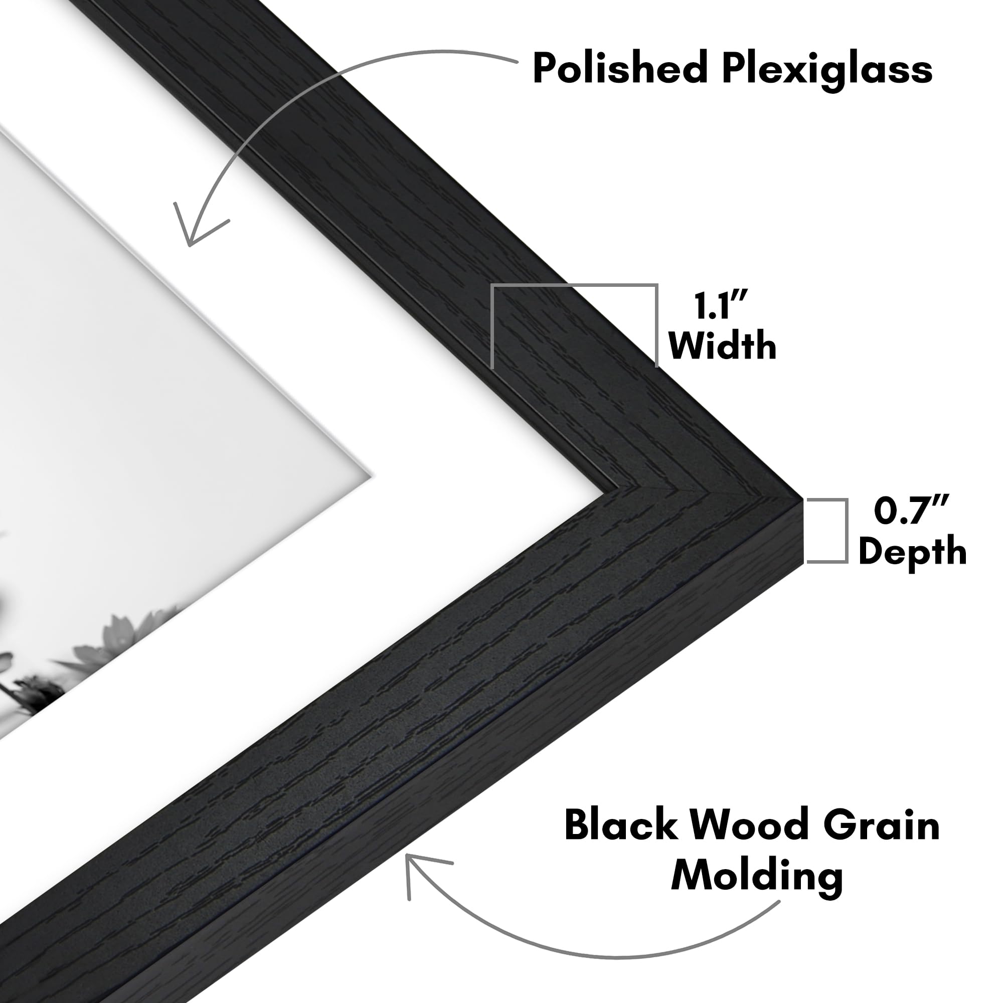 Americanflat black woodgrain finish frame adds modern elegance to any wall