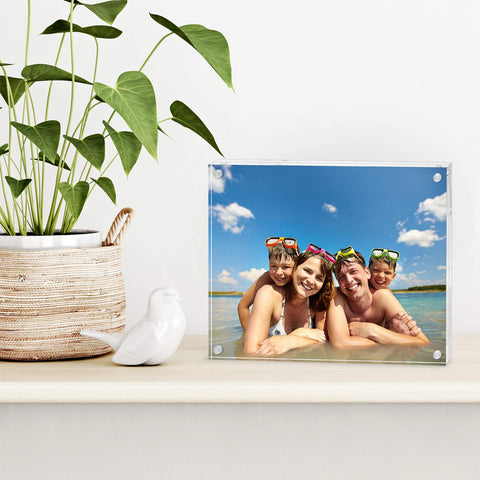 Americanflat borderless acrylic frame on a desk for a modern display