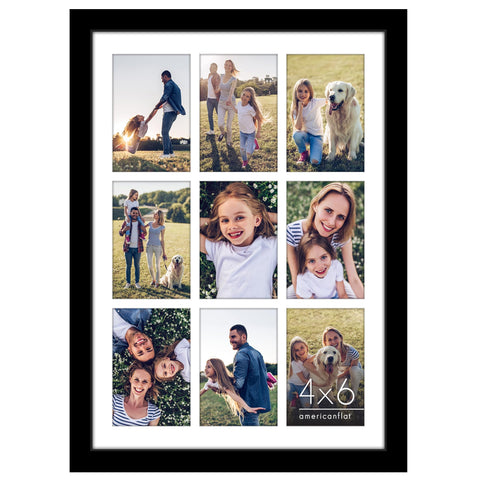 Americanflat collage frame with polished plexiglass displays nine 4x6 photos clearly.