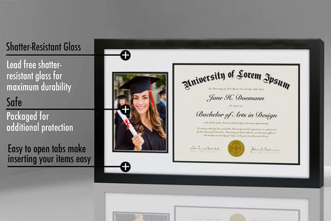 Americanflat diploma frame showing 8x11 document with mat opening.