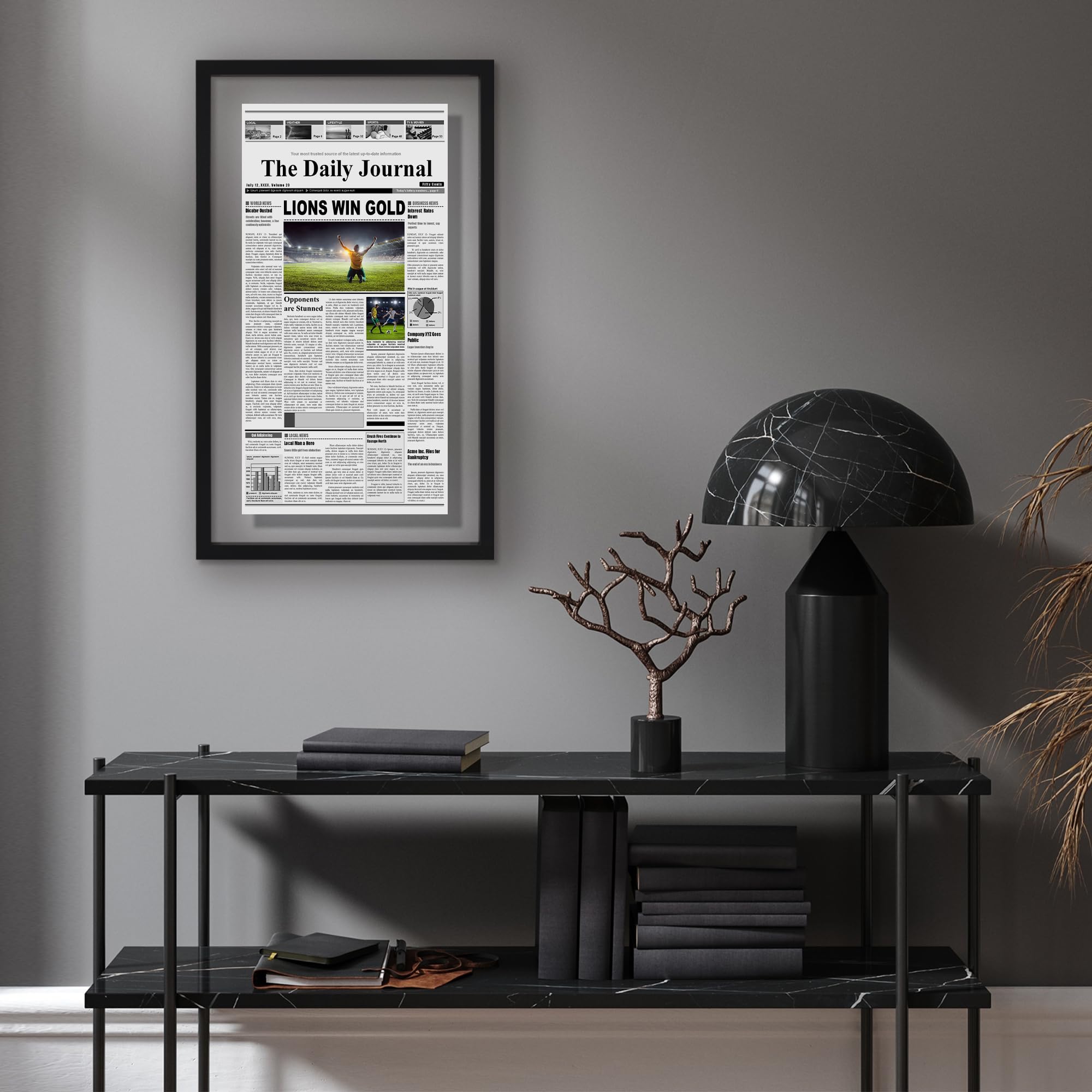 Americanflat frame displaying 11x22 or smaller newspapers for versatile use
